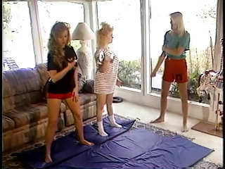 Two hot blonde babes are cat fighting on carpet