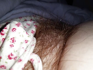 wifes soft warm hairy pussy mound in pantyless pj's