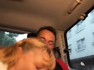 Uber-sexy German nymph with blond hair gets pounded in the back of the camper